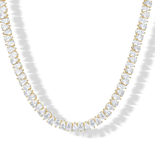Gold Plated Pear Tennis Necklace CZ Paved Link Chain