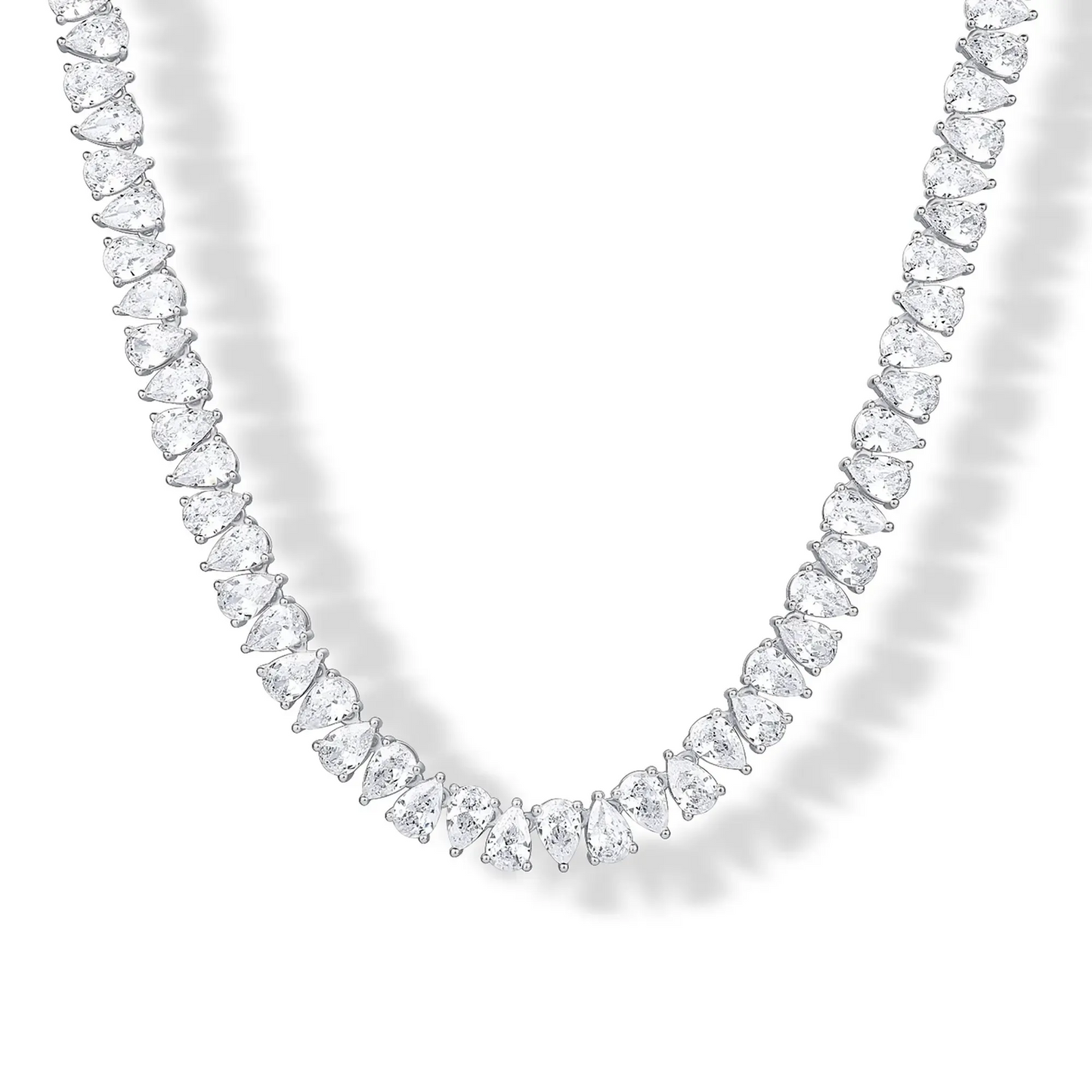 Gold Plated Pear Tennis Necklace CZ Paved Link Chain