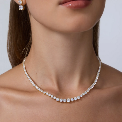 Graduated Gradient CZ Gold Chain Bridal Statement Tennis Necklace