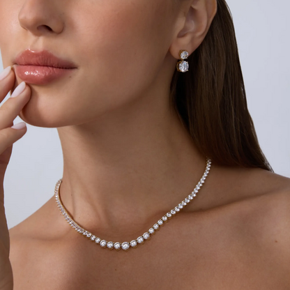 Graduated Gradient CZ Gold Chain Bridal Statement Tennis Necklace