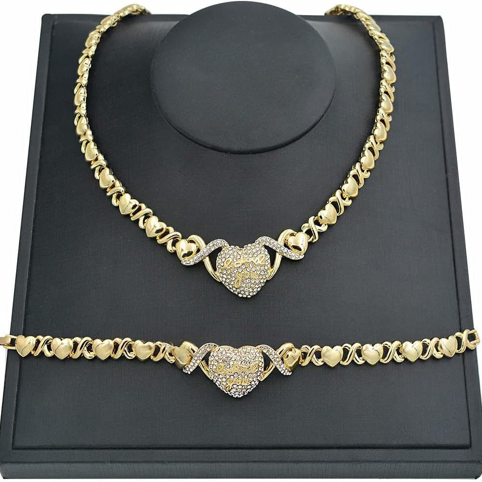 Engraved Heart Pendant Necklace with XO Chain Links