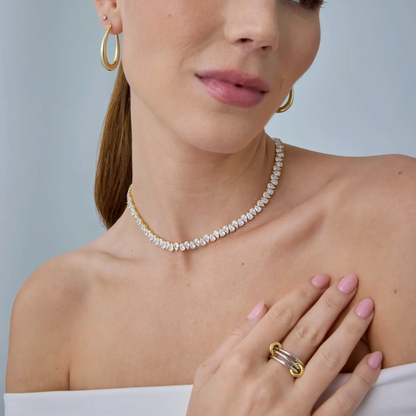 Gold Plated Pear Tennis Necklace CZ Paved Link Chain