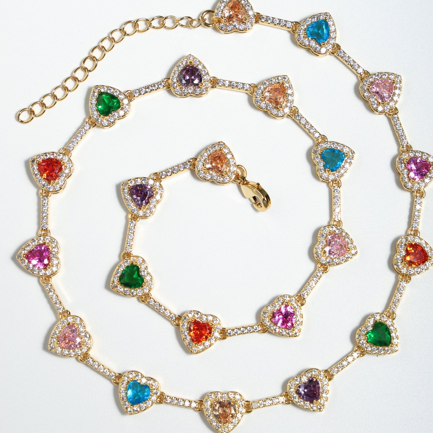 Heart Shaped Colorful Synthetic Decorated Necklace Set