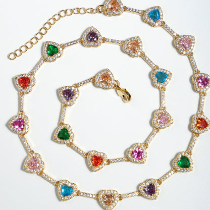 Heart Shaped Colorful Synthetic Decorated Necklace Set