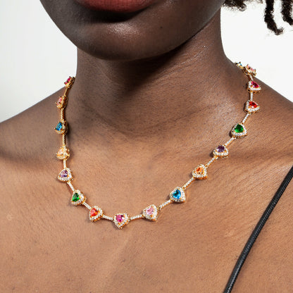 Heart Shaped Colorful Synthetic Decorated Necklace Set
