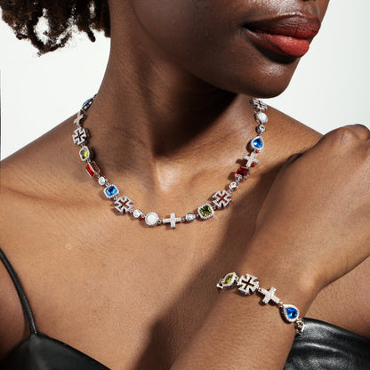 Multi Gemstone & Cross Necklace