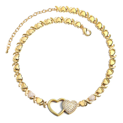 Entwined Hearts XO Chain Necklace: Hollow & Pave Diamond Duo