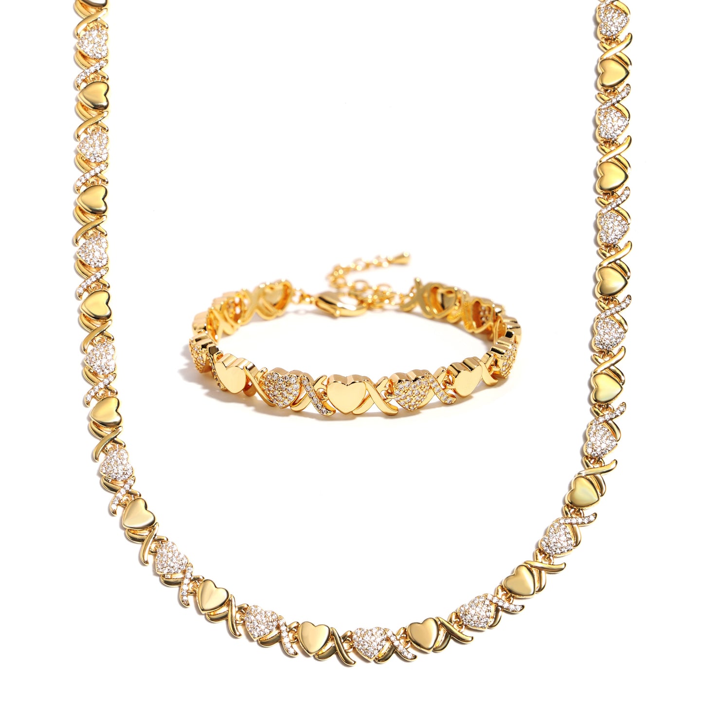 Gold XOXO Diamond Gemstone Necklace
