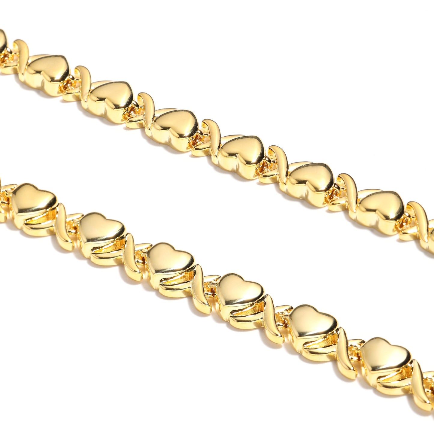 Entwined Hearts XO Chain Necklace: Hollow & Pave Diamond Duo