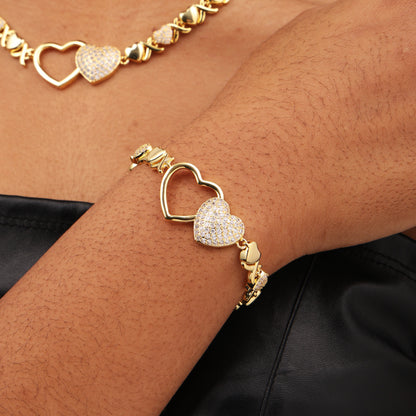 Entwined Hearts XO Chain Necklace: Hollow & Pave Diamond Duo