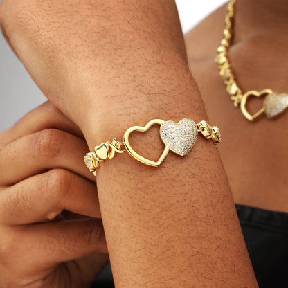 Entwined Hearts XO Chain Necklace: Hollow & Pave Diamond Duo