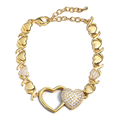 Entwined Hearts XO Chain Necklace: Hollow & Pave Diamond Duo