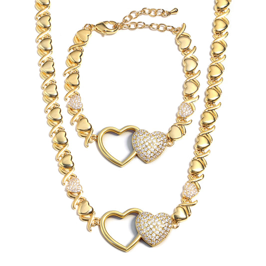 Entwined Hearts XO Chain Necklace: Hollow & Pave Diamond Duo
