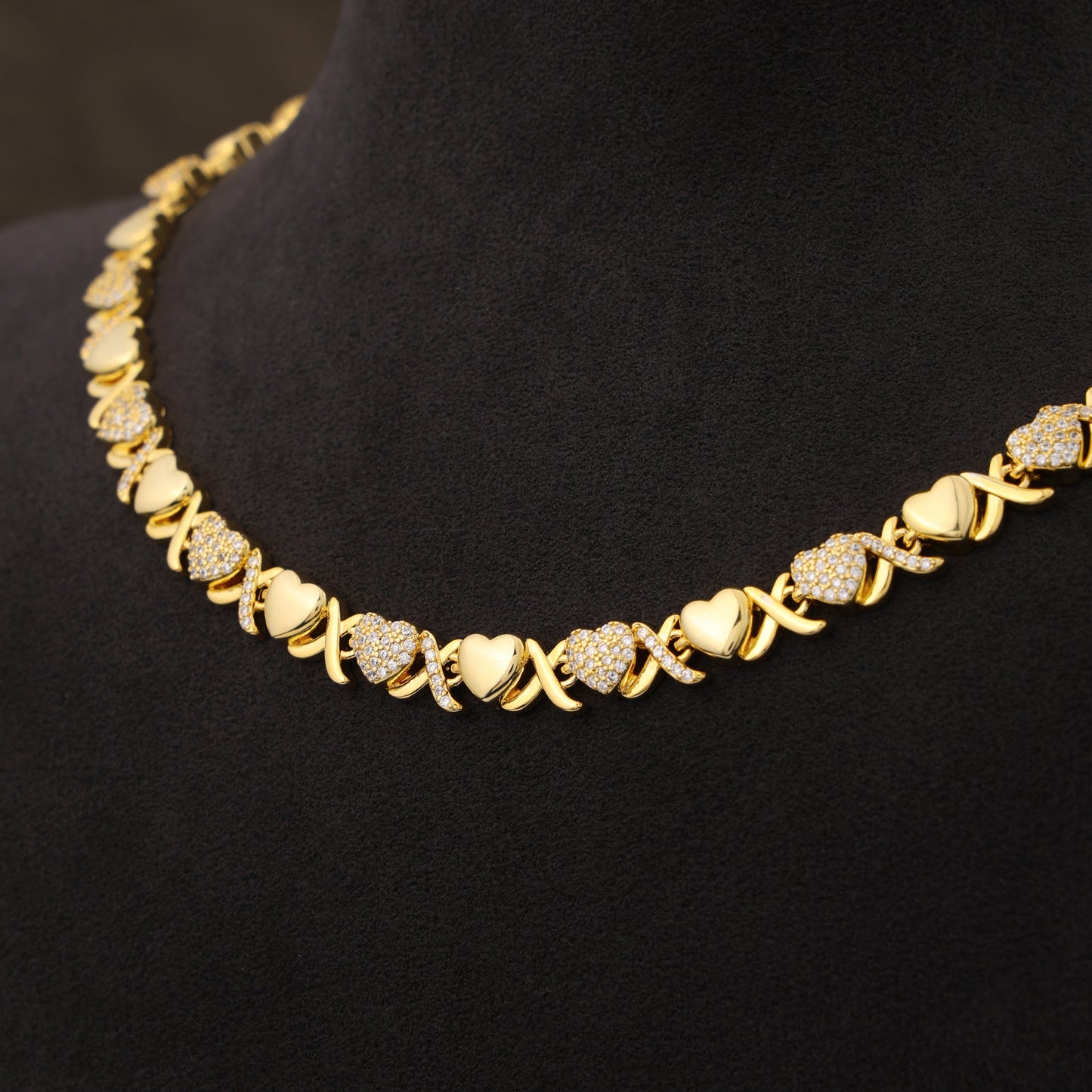 Gold XOXO Diamond Gemstone Necklace