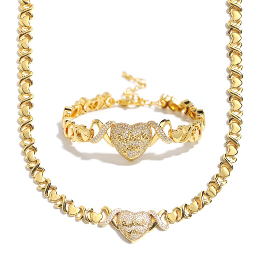 Engraved Heart Pendant Necklace with XO Chain Links