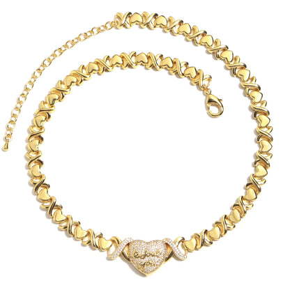 Engraved Heart Pendant Necklace with XO Chain Links
