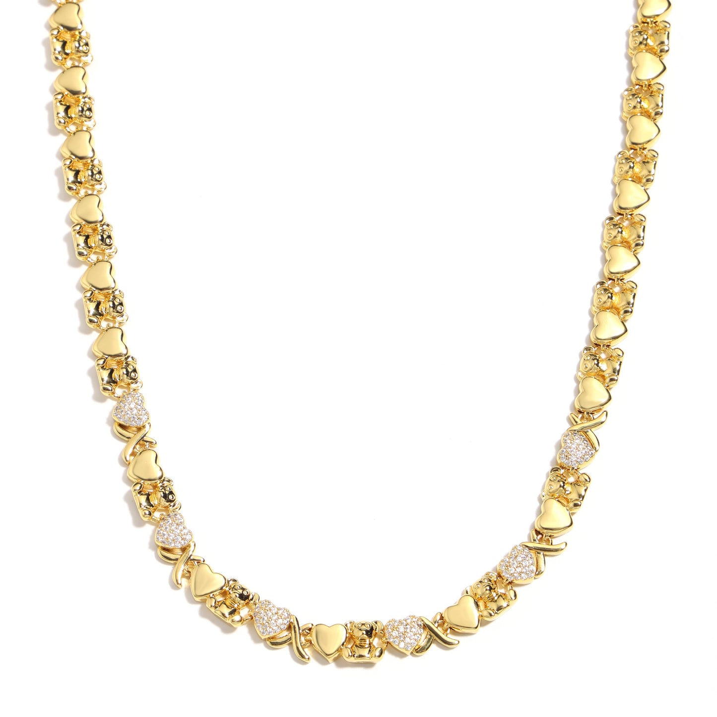 Bear Hug Heart Diamond XO Necklace