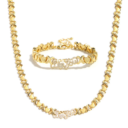 Engraved LOVE Emblem with Heart XO Link Necklace