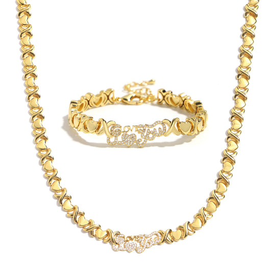 Engraved LOVE Emblem with Heart XO Link Necklace