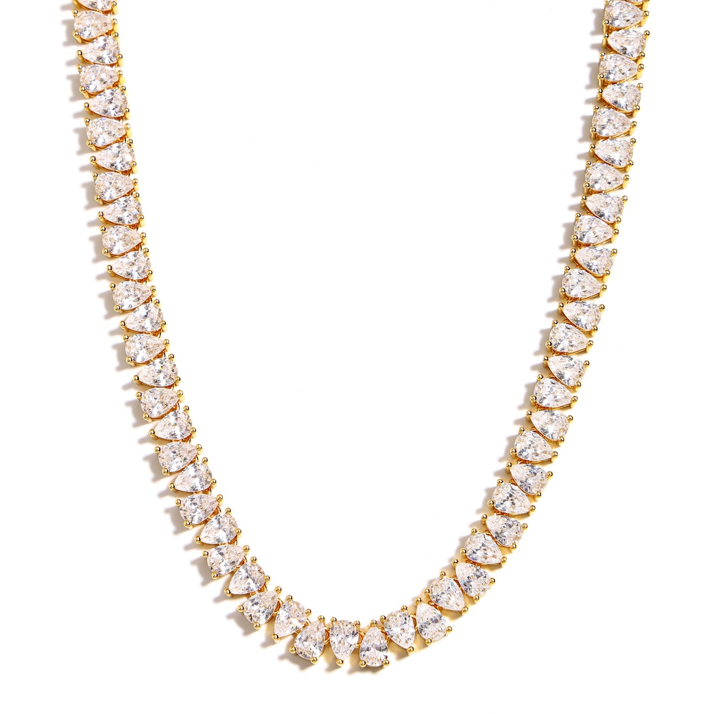 Gold Plated Pear Tennis Necklace CZ Paved Link Chain