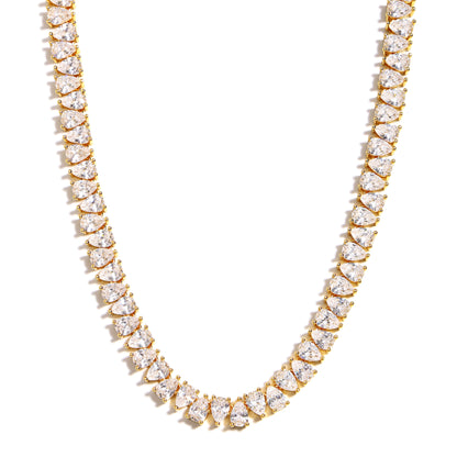 Gold Plated Pear Tennis Necklace CZ Paved Link Chain