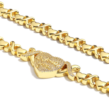 Engraved Heart Pendant Necklace with XO Chain Links