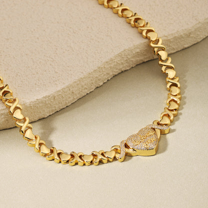 Engraved Heart Pendant Necklace with XO Chain Links