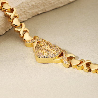 Engraved Heart Pendant Necklace with XO Chain Links