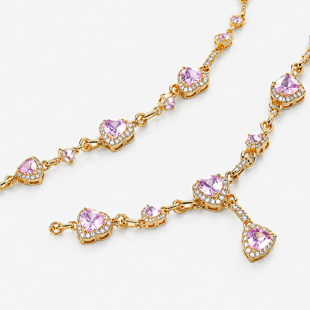 Necklace Elegant Rose Pink Crystal