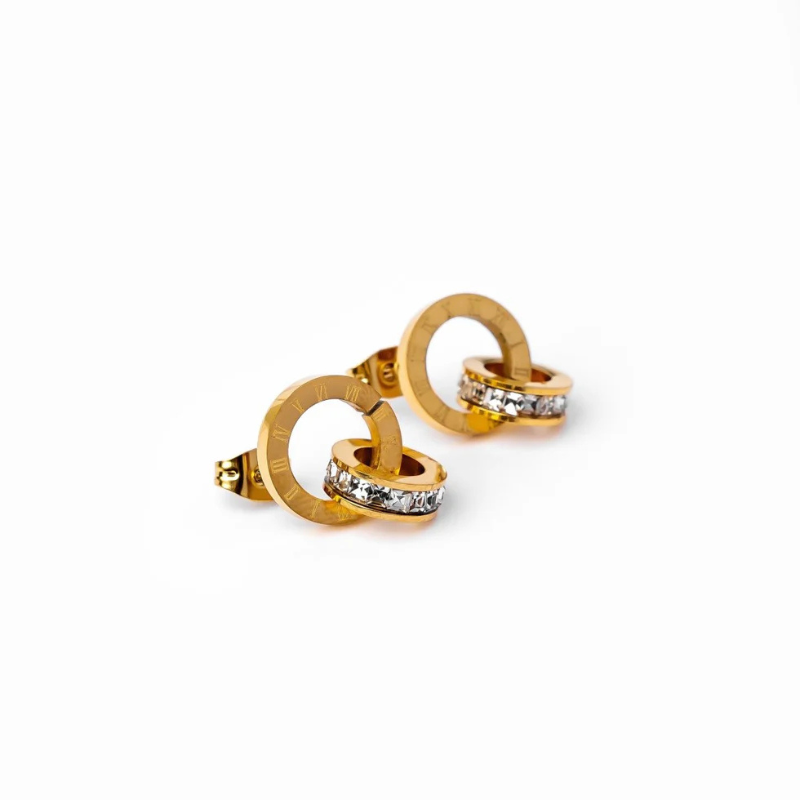 Gold Tone Roman Crystal Earrings
