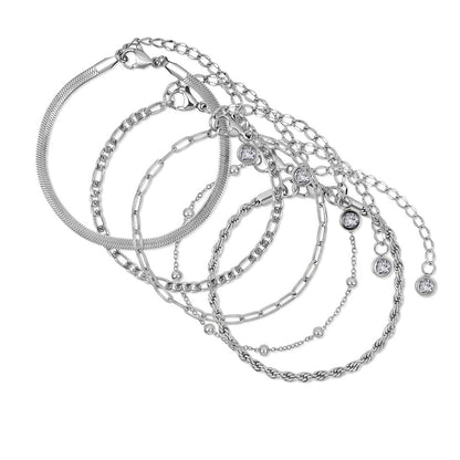 Silver Tone Layered Bracelet Set