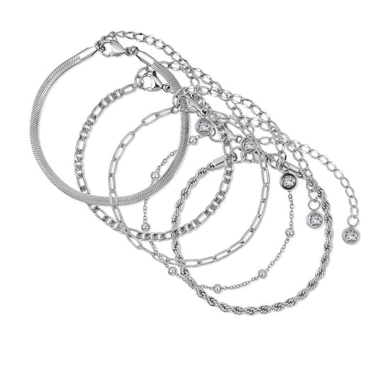 Silver Tone Layered Bracelet Set
